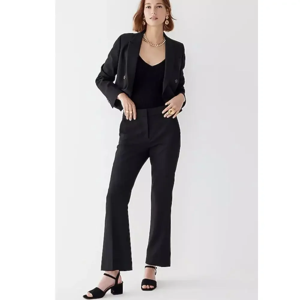 J. Crew Willa Cropped Flare Pant in Italian City Wool Blend Black Size 4